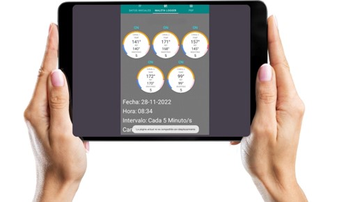 APP Novomentis con registros de temperaturas desde la maleta de logger de temperaturas. Equipo de Fabricación Propia